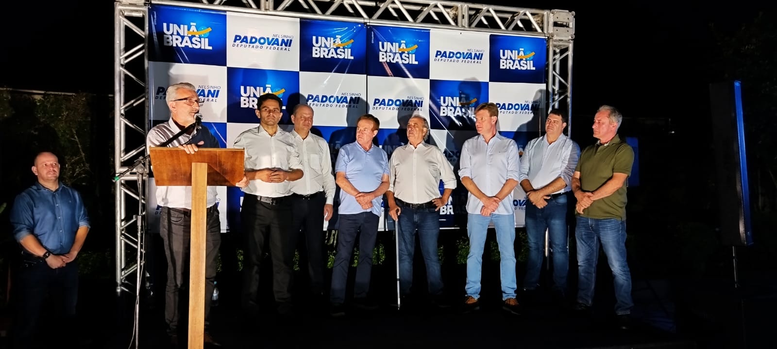 Edgar, Pacheco e Renato no mesmo palco, em evento realizado pelo União Brasil