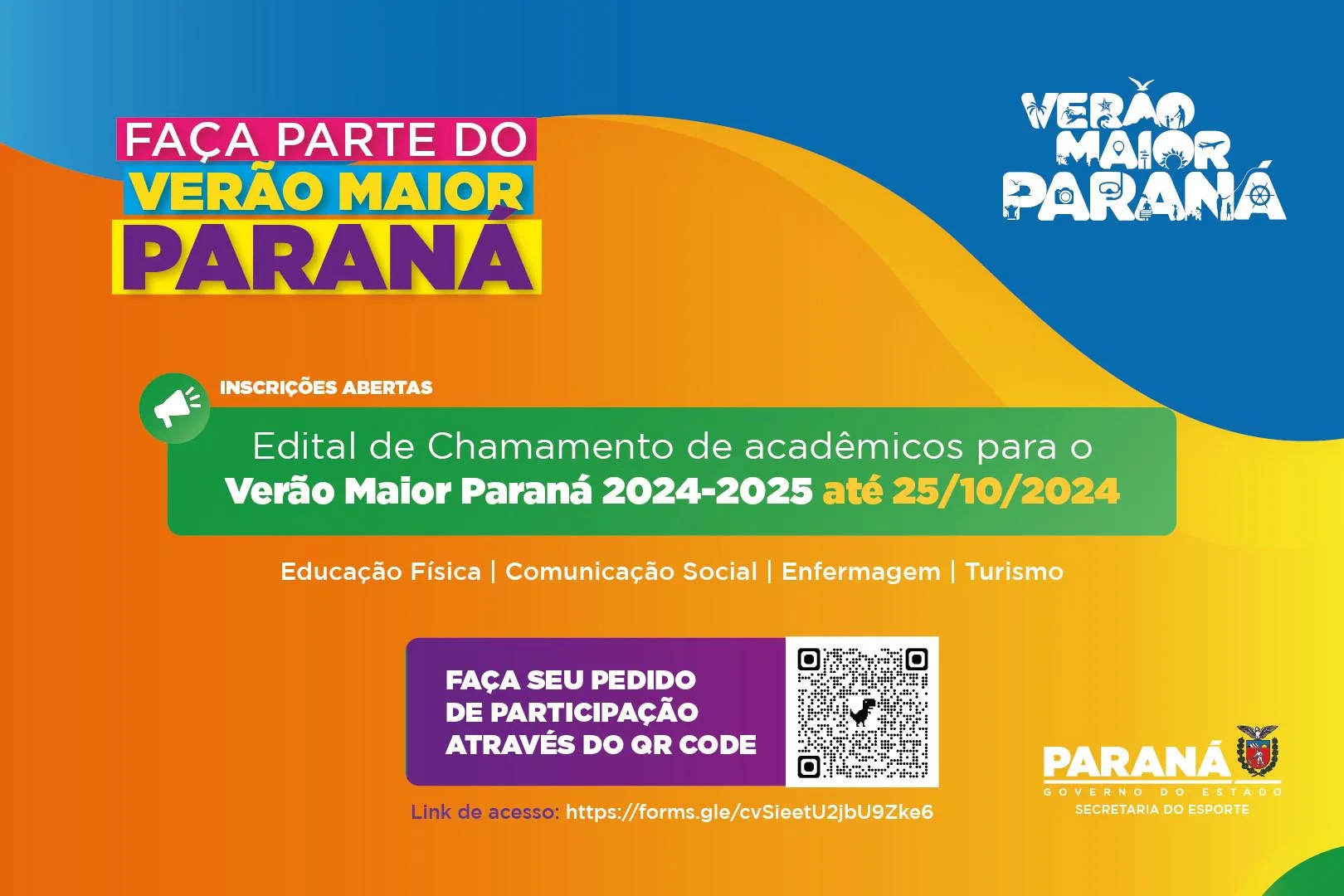 Participe do Verão Maior Paraná 2024/2025! Governo do Estado abre seleção para acadêmicos de Educação Física, Enfermagem, Turismo e Comunicação Social - Foto: SEES-PR