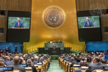 Secretário-geral da ONU discursa na abertura da 78ª sessão da Assembleia Geral, em setembro de 2023. Foto: ONU/Cia Park