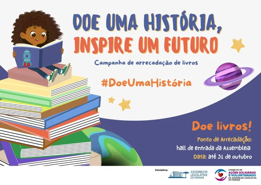 Participe da campanha solidária “Doe uma História, Inspire um Futuro” e ajude a levar livros infantis e juvenis para crianças em situação de vulnerabilidade - Arte: Vinícius Leme