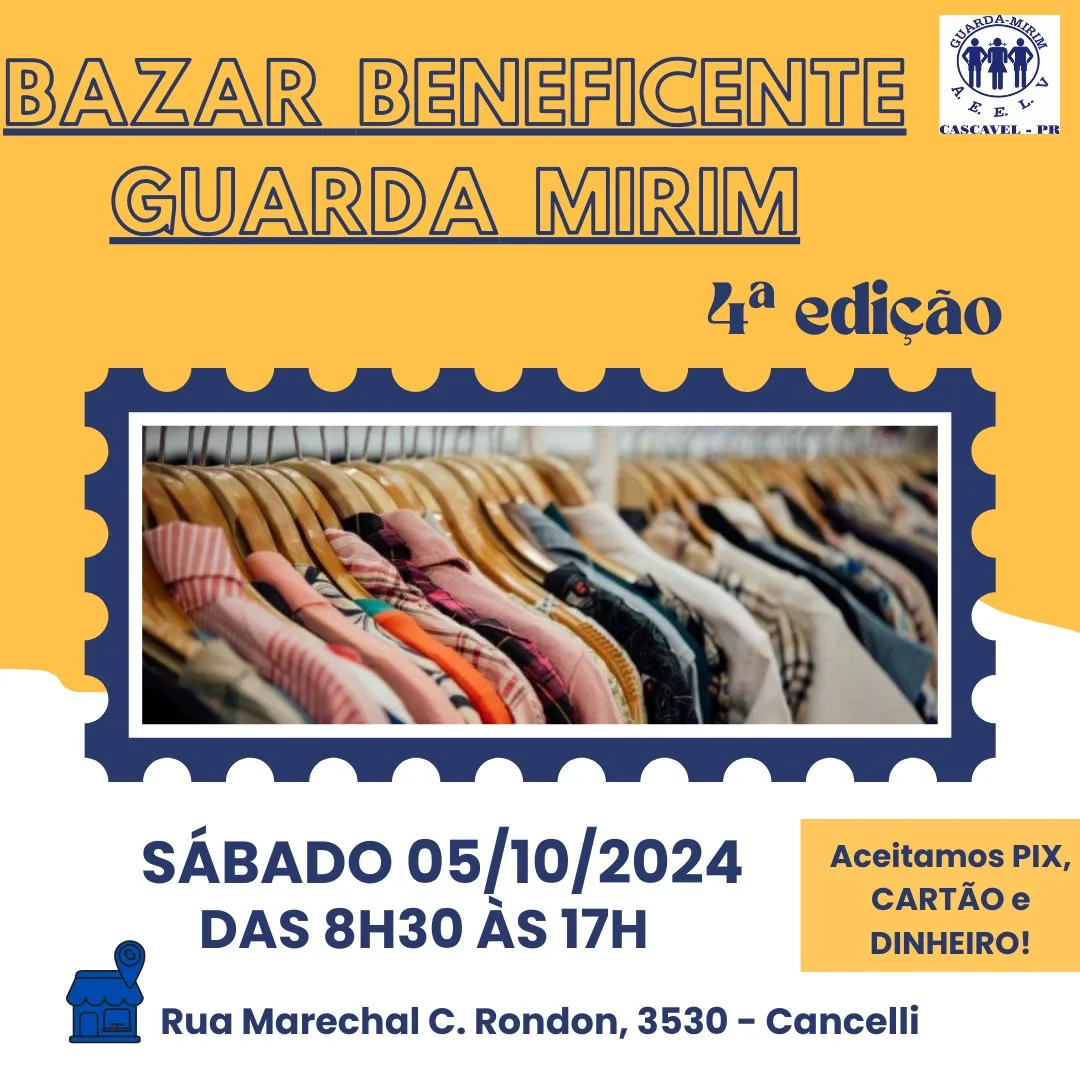 Participe do bazar beneficente da Guarda Mirim de Cascavel! Encontre roupas por valores acessíveis e ajude uma causa nobre - Foto: Divulgação