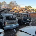 Um incêndio em Cascavel destruiu mais de 100 veículos no Detran. Descubra os detalhes desse ocorrido e a resposta dos bombeiros - Foto:  Foto: Luiz Felipe Max