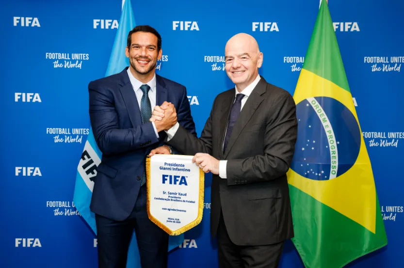 Samir Xaud e Gianni Infantino em encontro nos EUA. Divulgação | FIFA