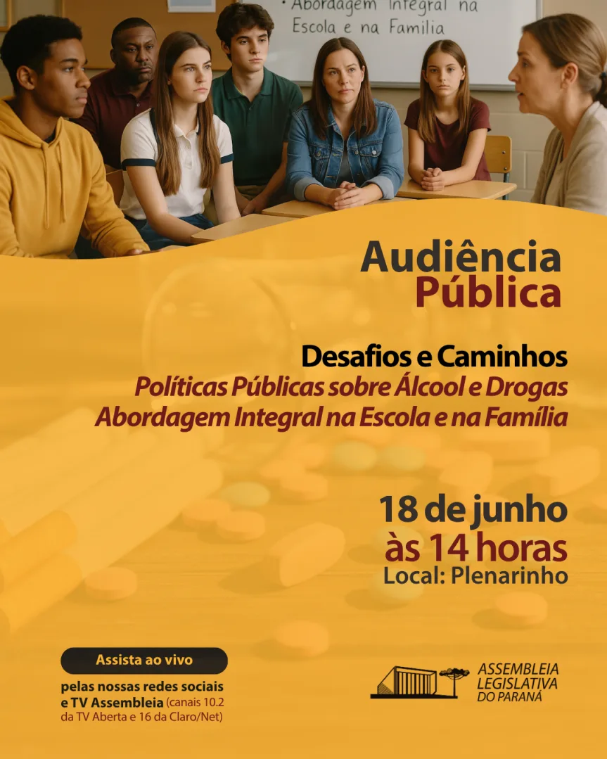 Participe da audiência pública da ALEP sobre prevenção ao uso de álcool e drogas. Uma discussão crucial para adolescentes e jovens - Arte: Anne Botero