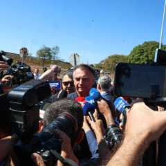 Brasília (DF), 18/07 /2025  - Bolsonaro fala a imprensa após colocar  tornozeleira na Secretaria de Administração Penitenciária do Distrito Federal. Foto Antônio Cruz / Agência Brasil