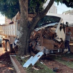 Um caminhão perdeu o controle e colidiu em Cascavel, causando lentidão no trânsito - Foto: Luiz Felipe Max