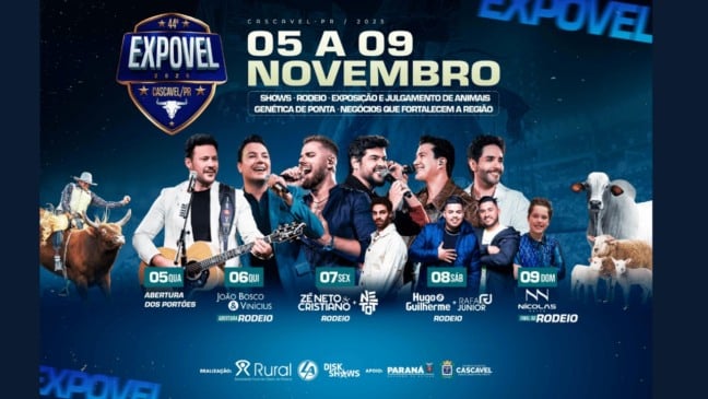 A Expovel está chegando! De 5 a 9 de novembro, aproveite a festa em Cascavel com passaportes VIP disponíveis na Byma - Foto: Assessoria