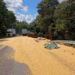 Acidente na BR-277: caminh&atilde;o tombado no km 496. Precisamos redobrar a aten&ccedil;&atilde;o e seguir as orienta&ccedil;&otilde;es da PRF - Foto: PRF
