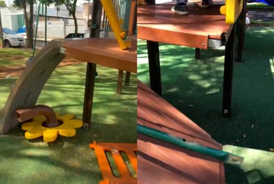 Por alumínio, parquinhos são alvos de vândalos e Prefeitura alerta para denúncias