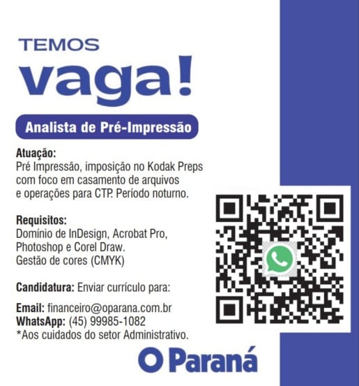 Está procurando emprego? Temos vaga para Analista de Pré-Impressão