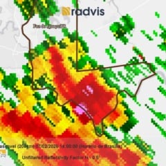 Imagem do radar no momento da passagem do tornado. Foto: Simepar