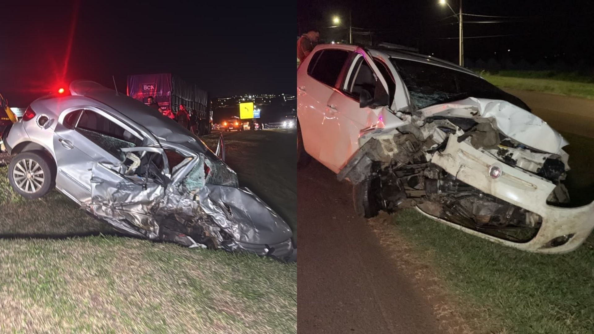 Batida frontal deixa motorista ferido e carro vai parar em barranco na BR-277 em Cascavel