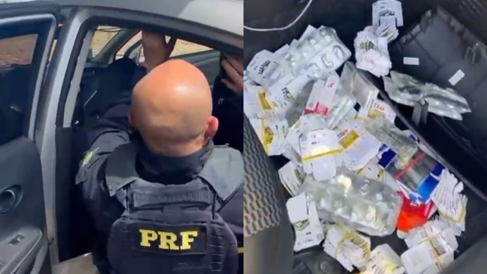 PRF encontra medicamentos e anabolizantes escondidos em painel e teto de carro na BR-277