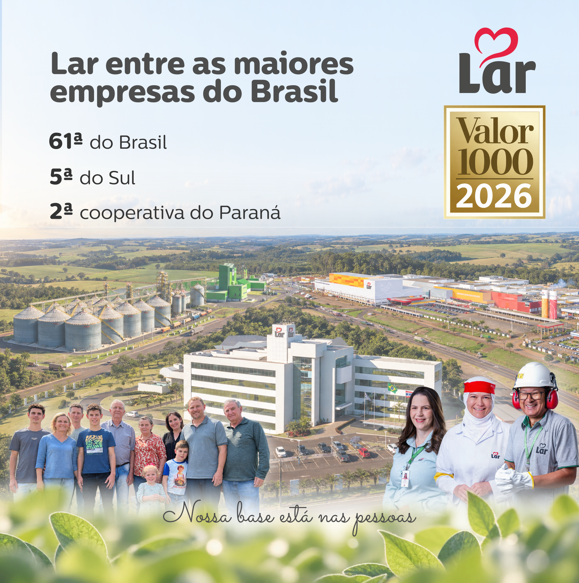 Lar Cooperativa Agroindustrial avança no ranking Valor 1000 e consolida posição