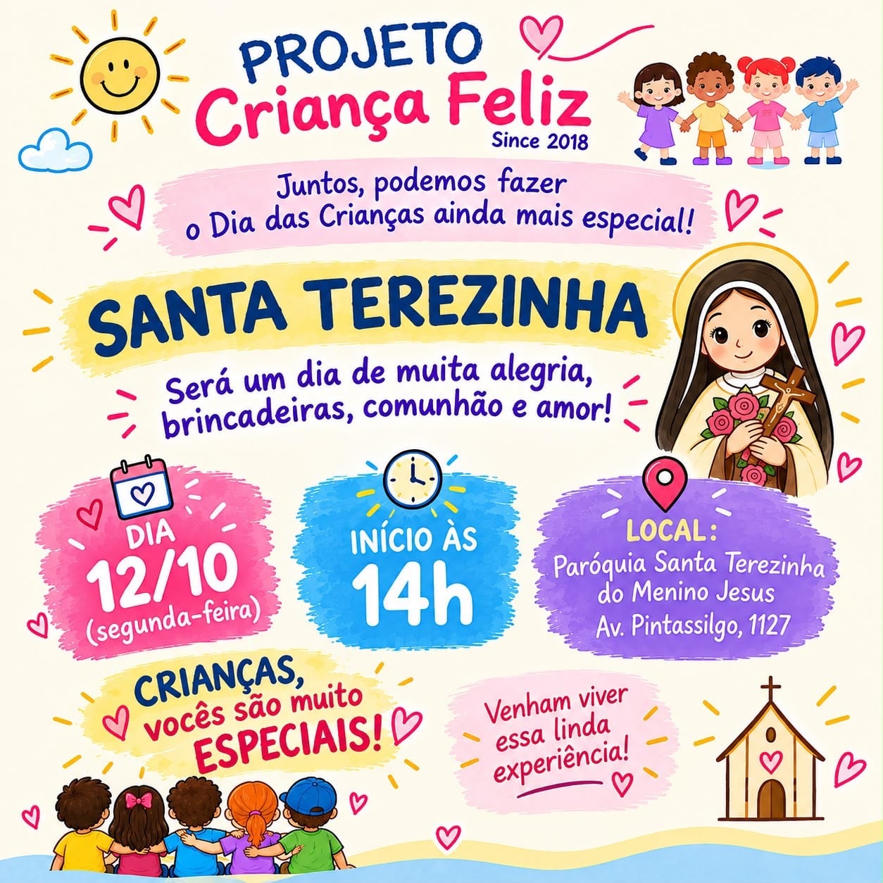 Paróquia Santa Terezinha promove Projeto Criança Feliz no Dia das Crianças
