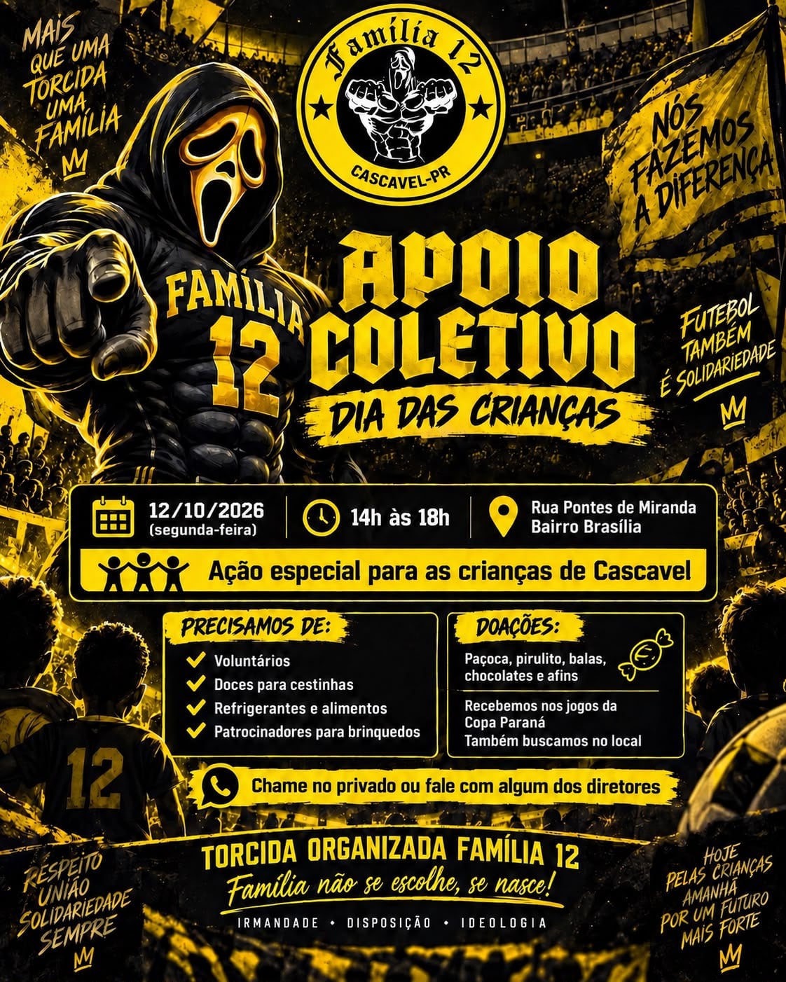 Família 12 promove ação solidária para crianças de Cascavel no dia 12 de outubro